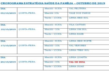 Cronograma Estratégia Saúde da Família Mês de Outubro