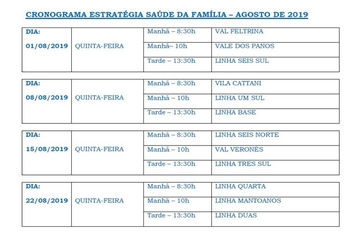 Cronograma Estratégia Saúde da Família - Agosto 2019