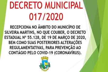 DECRETO Nº 017/2020 - FICA DECRETADO ESTADO DE CALAMIDADE PUBLICA, NO MUNICÍPIO DE SILVEIRA MARTINS
