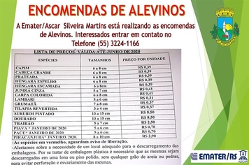 Encomendas de Alevinos - EMATER Silveira Martins