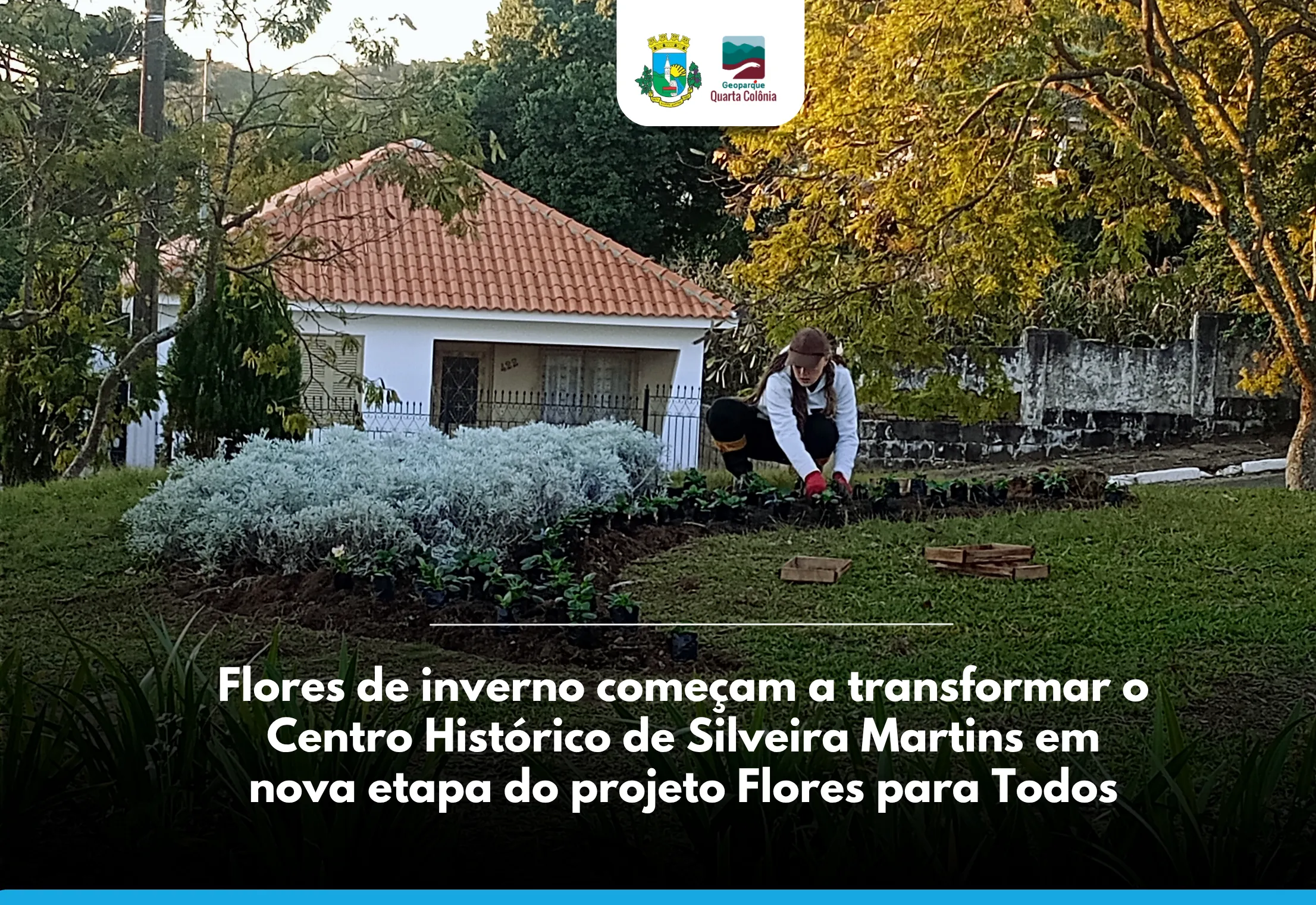 Flores de inverno começam a transformar o Centro Histórico de Silveira Martins em nova etapa do projeto Flores para Todos